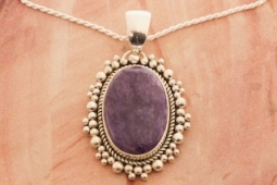 Artie Yellowhorse Genuine Charoite Sterling Silver Rising Sun Pendant
